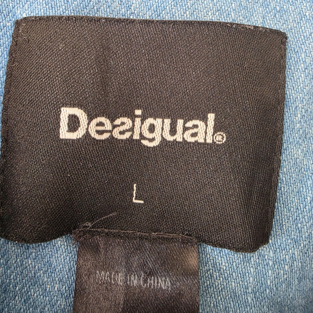 Desigual Patchwork Blue Denim Long Jean Jacket - Picture 3 of 16